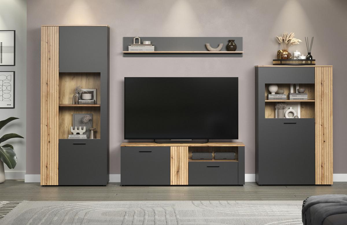 WANDBOARD grau, Evoke Eiche 150 cm, Wandregal hängend - Anthrazit/Grau, Holzwerkstoff (150/25/18cm) - Top.Furn