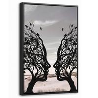 LEINWAND Bilder mit Rahmen - Strand - Meer - Menschen - Baum - Moderne Kunst - 20x30 - Hellgrau, Textil (20/30cm) - MuchoWow