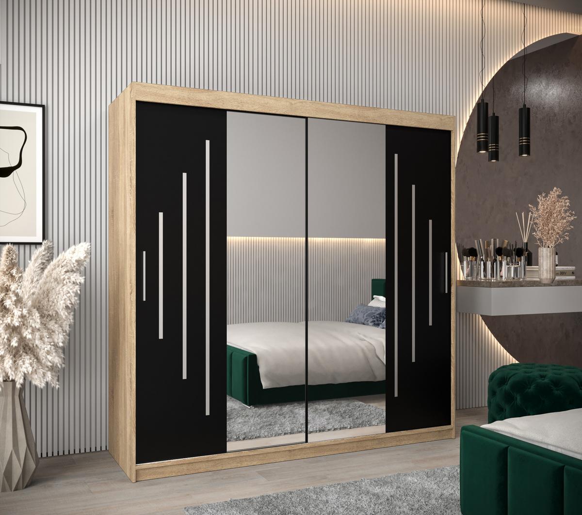 SCHWEBETÜRENSCHRANK 200/200/62 2-türig - Silberfarben/Schwarz, Holz/Kunststoff (200/200/62cm) - Abiks Möbel
