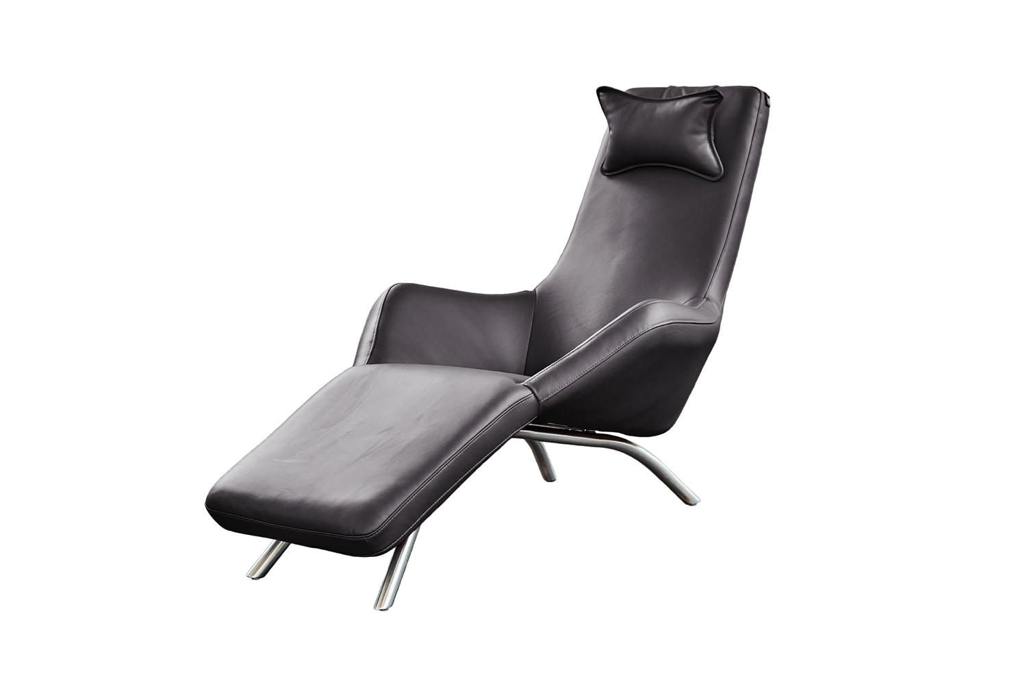 RELAXLIEGE CAVAL Grau Leder - Dunkelgrau/Silberfarben, Leder/Metall (79/95/157cm) - KAWOLA