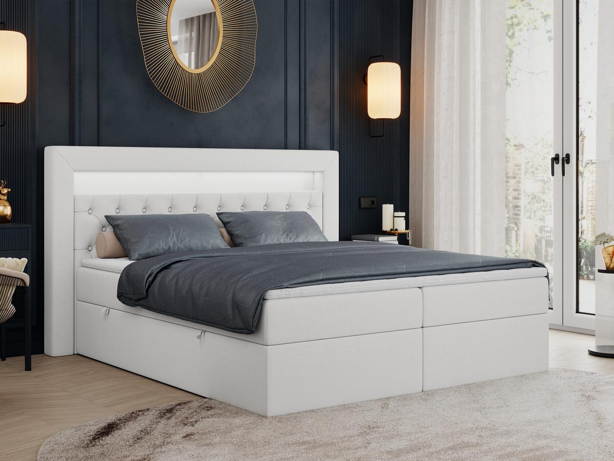 BOXBETT GOLD-6 LED 120/200 Weiß Kunstleder - H4 - Weiß, Holz/Textil (120/200cm) - MKS