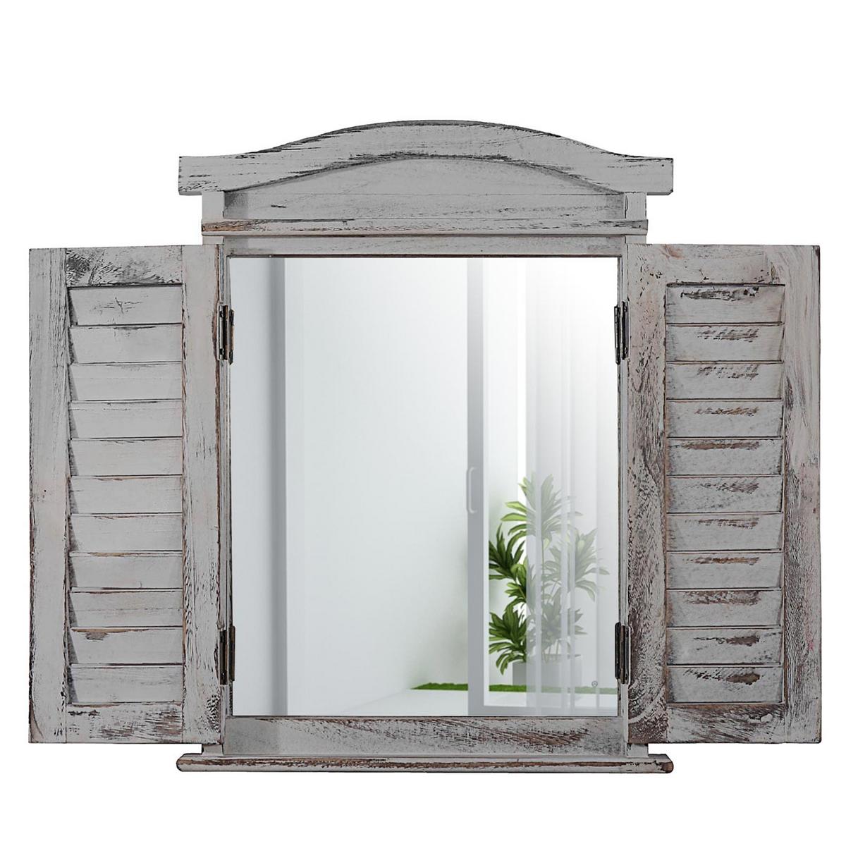 WANDSPIEGEL MIT FENSTERLÄDEN Hellgrau - Hellgrau, Holz (42/53/5cm) - MCW