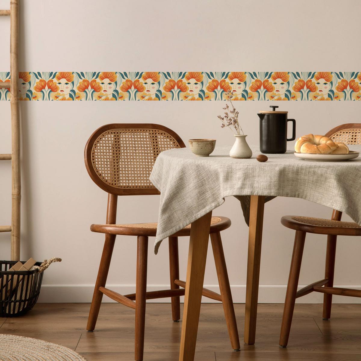 TAPETENBORDÜRE selbstklebend GESICHTER Blumen Blätter - Beige/Braun, Papier (10/300/300cm) - Muralo