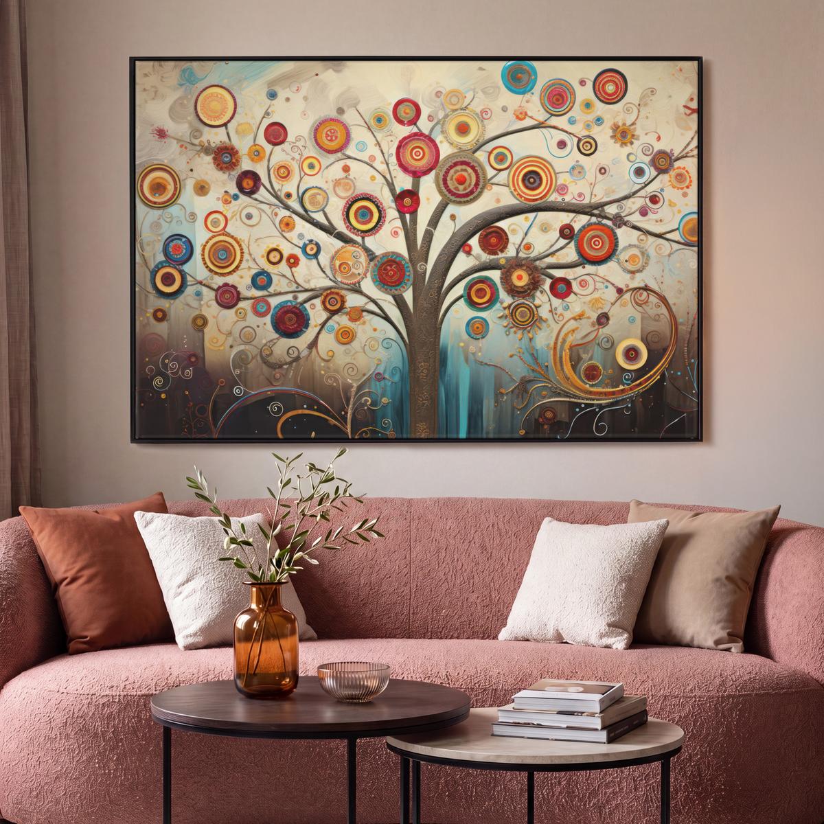 LEINWAND Bilder mit Rahmen - Baum - Baum des Lebens - Farbe - 140x90 - Braun, Textil (140/90cm) - MuchoWow