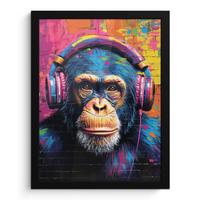 POSTER MIT RAHMEN Graffiti - Schimpanse - Straßenkunst - Kopfhörer - Affe Bilderrahmen 30x40 cm - Blau, Papier (30/40cm) - MuchoWow