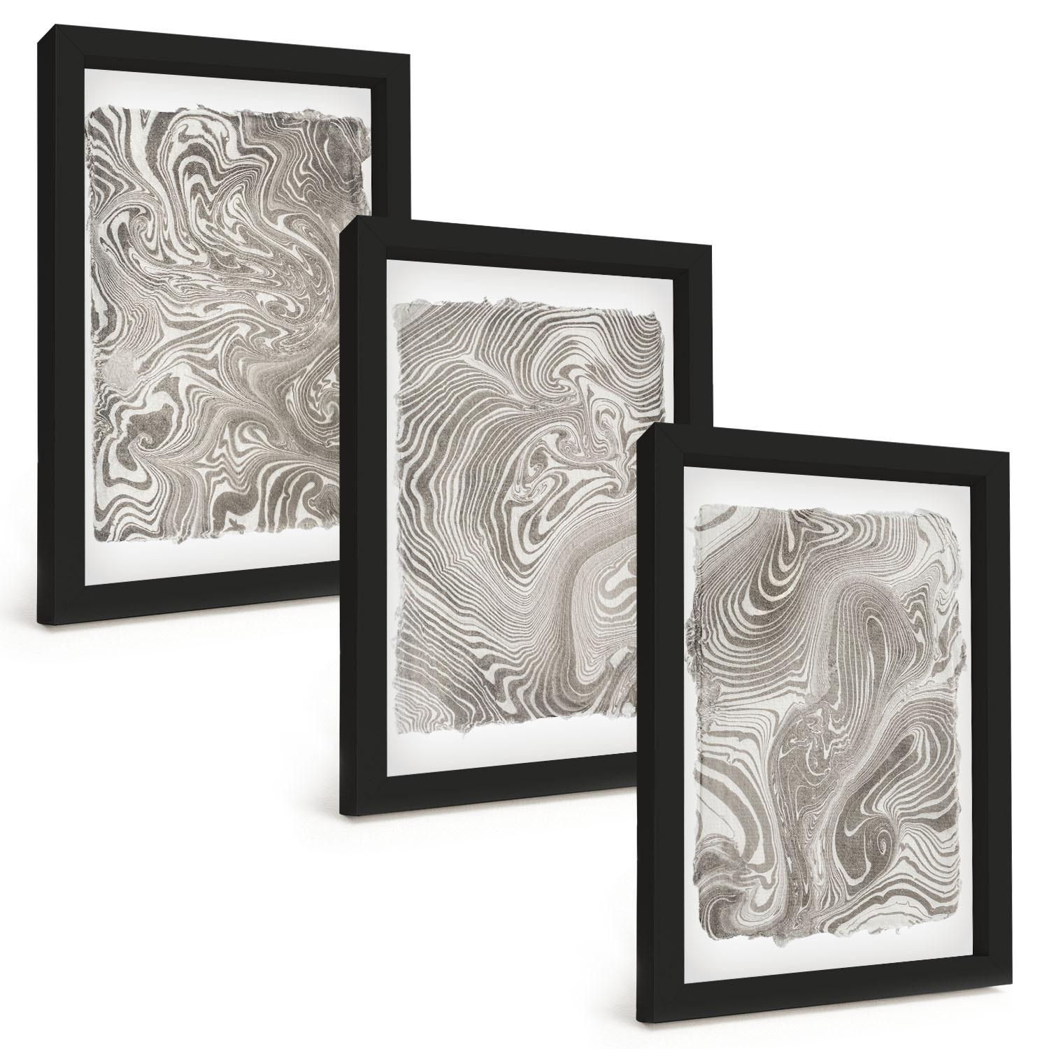 BILDER SET 3er Set - 20x30 cm Schwarzer Rahmen - Moderne Formen Malerei - Schwarz, Kunststoff (20/30cm) - TULUP