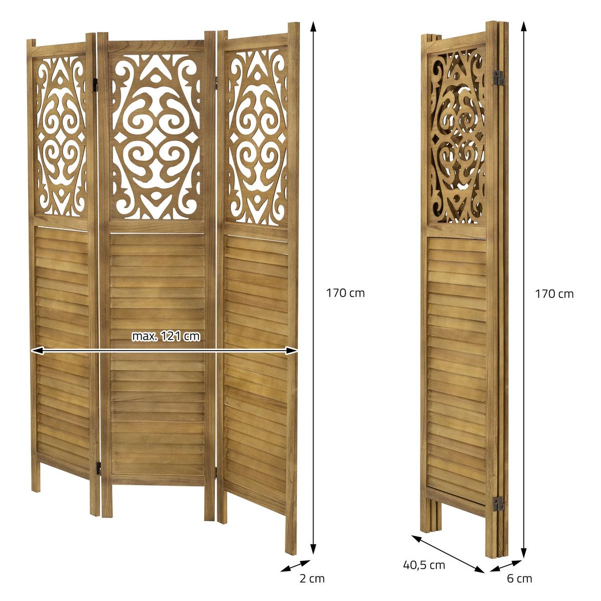 PARAVENT 3 teilig Tokio 170x121 cm Naturaus Holz - Braun, Holz (121/170/2cm) - ML-DESIGN
