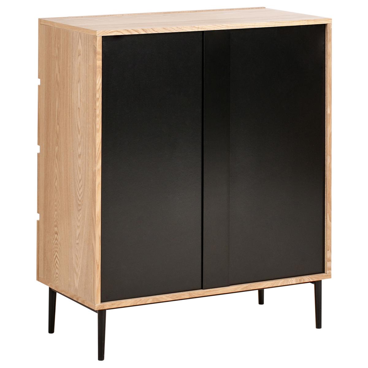 KOMMODE mit 4 Schubladen Naturfarbene Esche Blythe - Schwarz/Braun, Holzwerkstoff (80/95/40cm) - Beliani