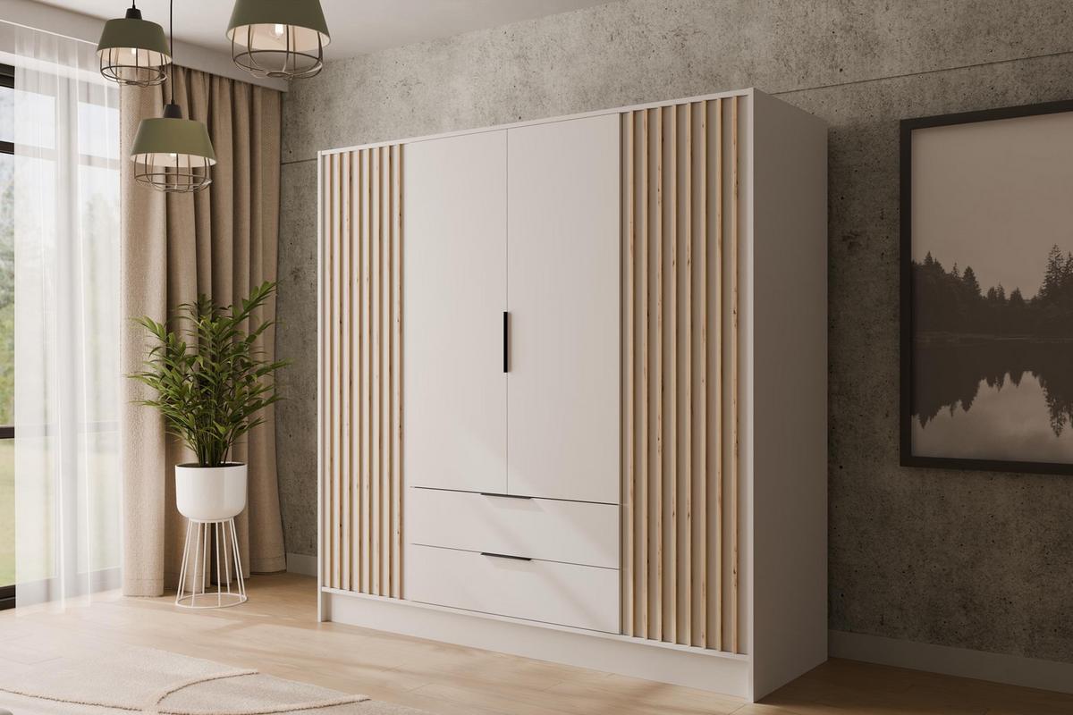 KLEIDERSCHRANK NELIA - 200 cm - Weiß/Eiche Artisan, Holzwerkstoff (200/200/51cm) - ALTDECOR