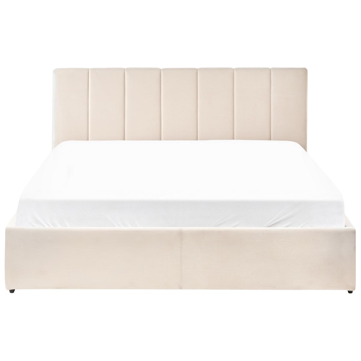 BETT mit Stauraum 160/200 cm Samtstoff Hellbeige Dreux - Beige, Textil (160/200cm) - Beliani