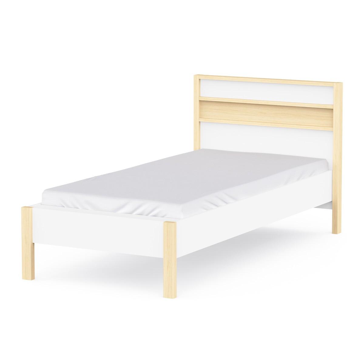 BETT in Weiß und Eiche Dekor 102,9/207,3/95 cm - Weiß, Holzwerkstoff (190/90cm) - Calicosy