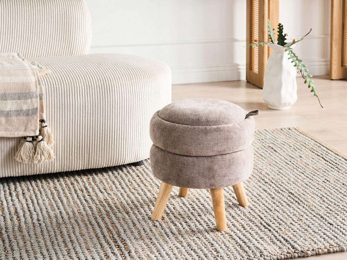 POUF mit Stauraum Chenillegewebe Taupe Hawley - Taupe, Textil (40/41/40cm) - Beliani