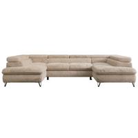 WOHNLANDSCHAFT PEDRO U Plüsch Beige - Beige/Schwarz, Textil/Metall (346/76/208cm) - MKS