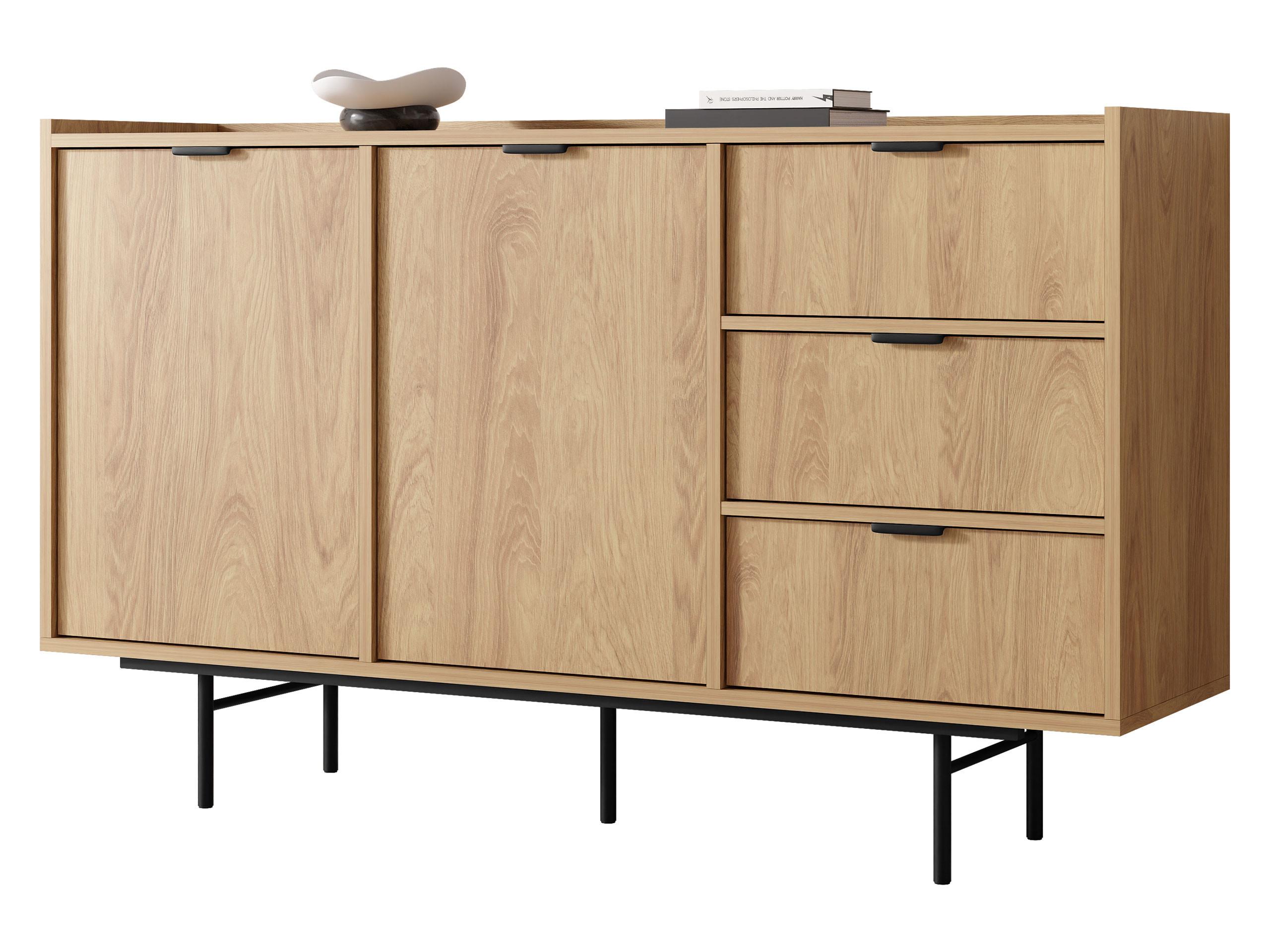 KOMMODE Edison 2D3S - Eichefarben/Schwarz, Holzwerkstoff/Metall (150/90/40cm) - MIRJAN24