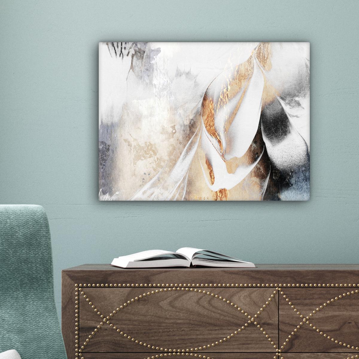 LEINWANDBILD Luxus - Abstrakt - Gold - Weiß Wandbild 40x30 cm - Goldfarben, Textil (40/30cm) - MuchoWow