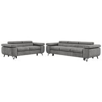 SITZGARNITUR PETERS 2+3 - Hellgrau Velvet - Silberfarben/Hellgrau, Textil/Metall (262/76/99cm) - MKS
