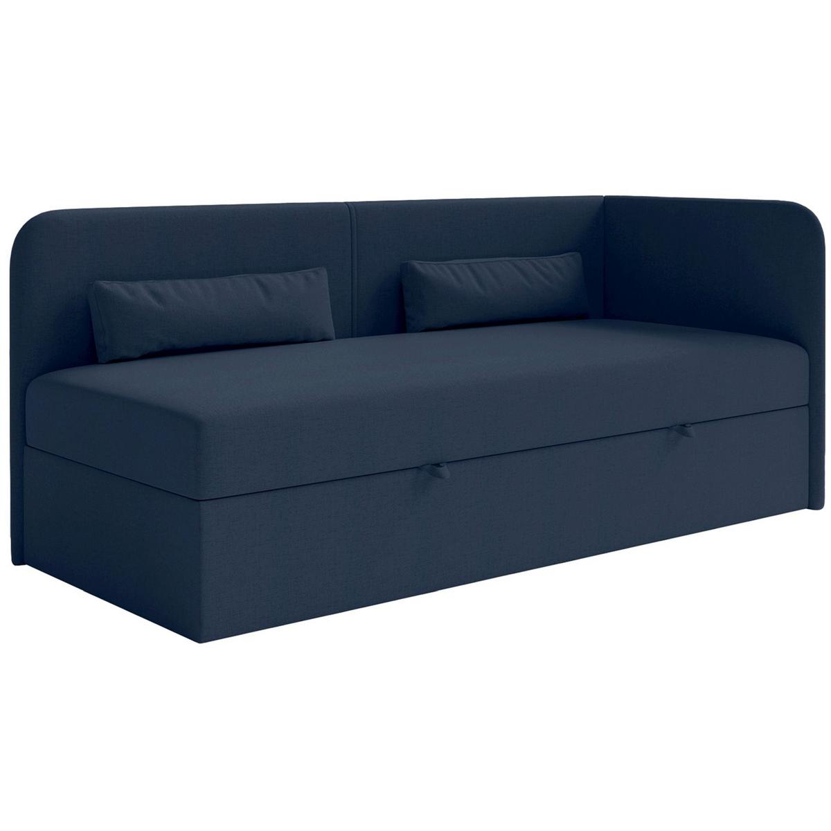 JUGENDBETT Calmmo Dunkelblau mit Chenille-Bezug, Kopfteil rechts - Dunkelblau, Textil (90/200cm) - Selsey