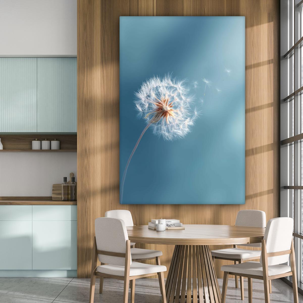 LEINWANDBILD Löwenzahn - Wind - Blau Deko Groß 90x140 cm - Blaugrau, Textil (90/140cm) - MuchoWow