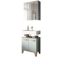 BADMÖBEL-SETGRÜN, Eiche 2-teilig 60 x 190 cm, Badkombination skandinavisches Design - Eichefarben/Grün, Glas/Holzwerkstoff (60/190/34cm) - Inn.Furn