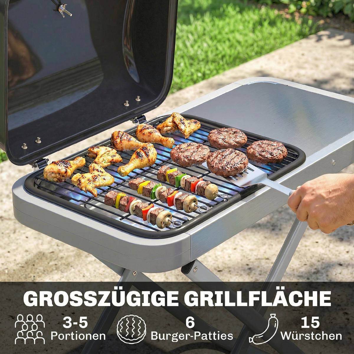 GASGRILL faltbar aus Edelstahl Schwarz - Schwarz, Metall (55/89/109cm) - Outsunny