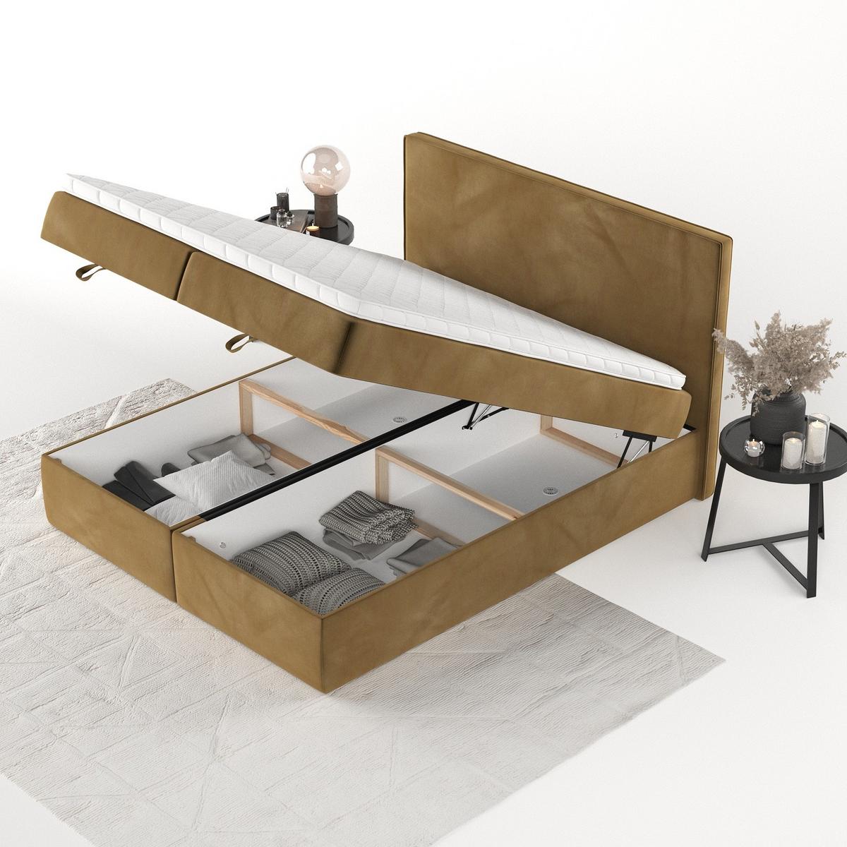 BOXBETT Velma 180/200 cm Honiggelb im Kronos Stoff - Schwarz/Honig, Holz/Holzwerkstoff (180/200cm) - AltaBeds