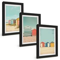 BILDER SET 3er Set - 20x30 cm Schwarzer Rahmen - Bunte Häuser, Strand, Sonne - Schwarz, Kunststoff (20/30cm) - TULUP