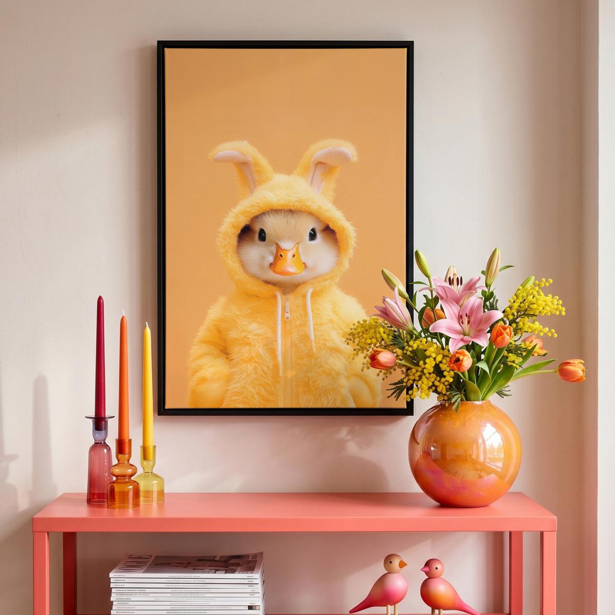 LEINWAND Bilder mit Rahmen - Osterhase - Kostüm - Ente - 40x60 - Gelb, Textil (40/60cm) - MuchoWow