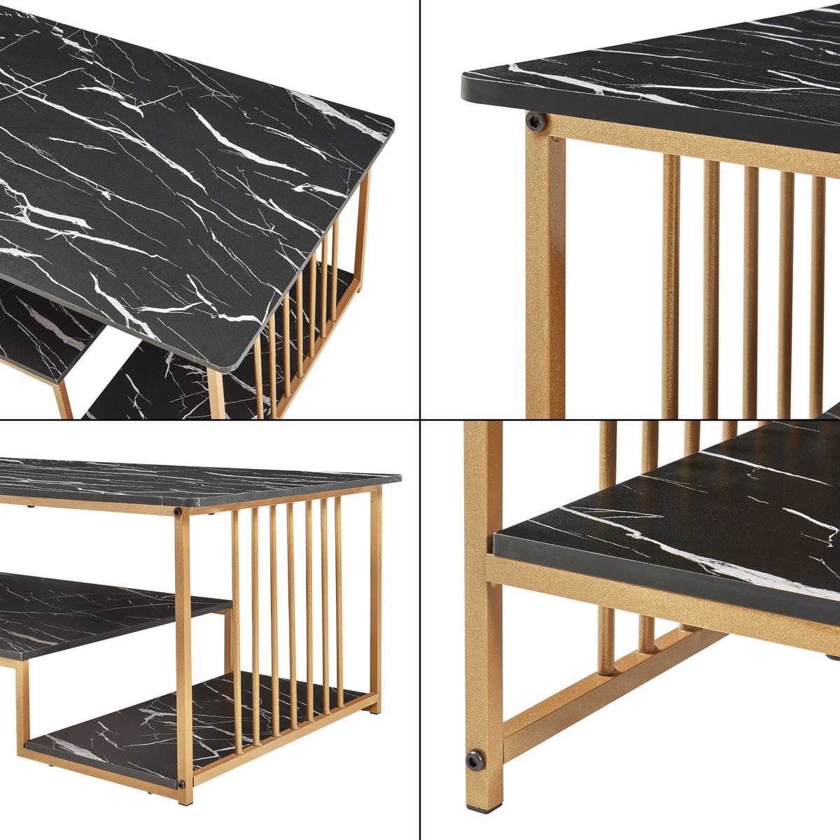 COUCHTISCH Klibro 120/60/42 cm - Goldfarben/Schwarz, Holzwerkstoff/Metall (60/120/42cm) - [en.casa]
