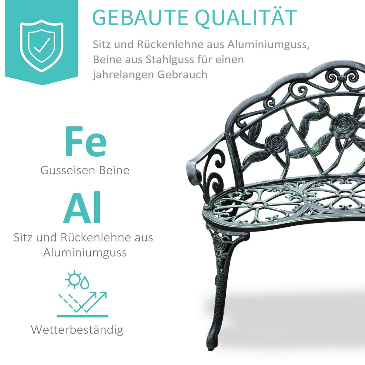 GARTENBANK, Parkbank, 100 x 54 x 78 cm, Metall, Antik Grün - Grün, Metall (54/78/100cm) - Outsunny