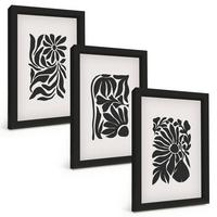 BILDER SET 3er Set - 20x30 cm Schwarzer Rahmen - Abstrakte Pflanzenmuster - Schwarz, Kunststoff (20/30cm) - TULUP