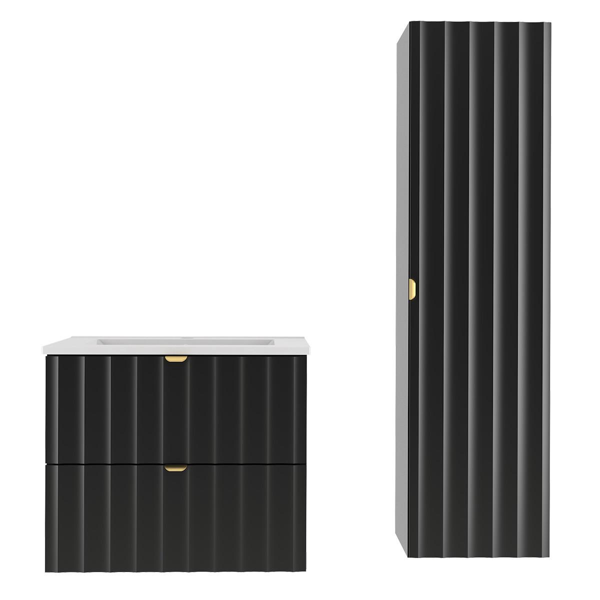 BADMÖBEL 80cm Lexa 2er-Set Schwarz - Schwarz, Holzwerkstoff (80/50/45.8cm) - Petits-meubles
