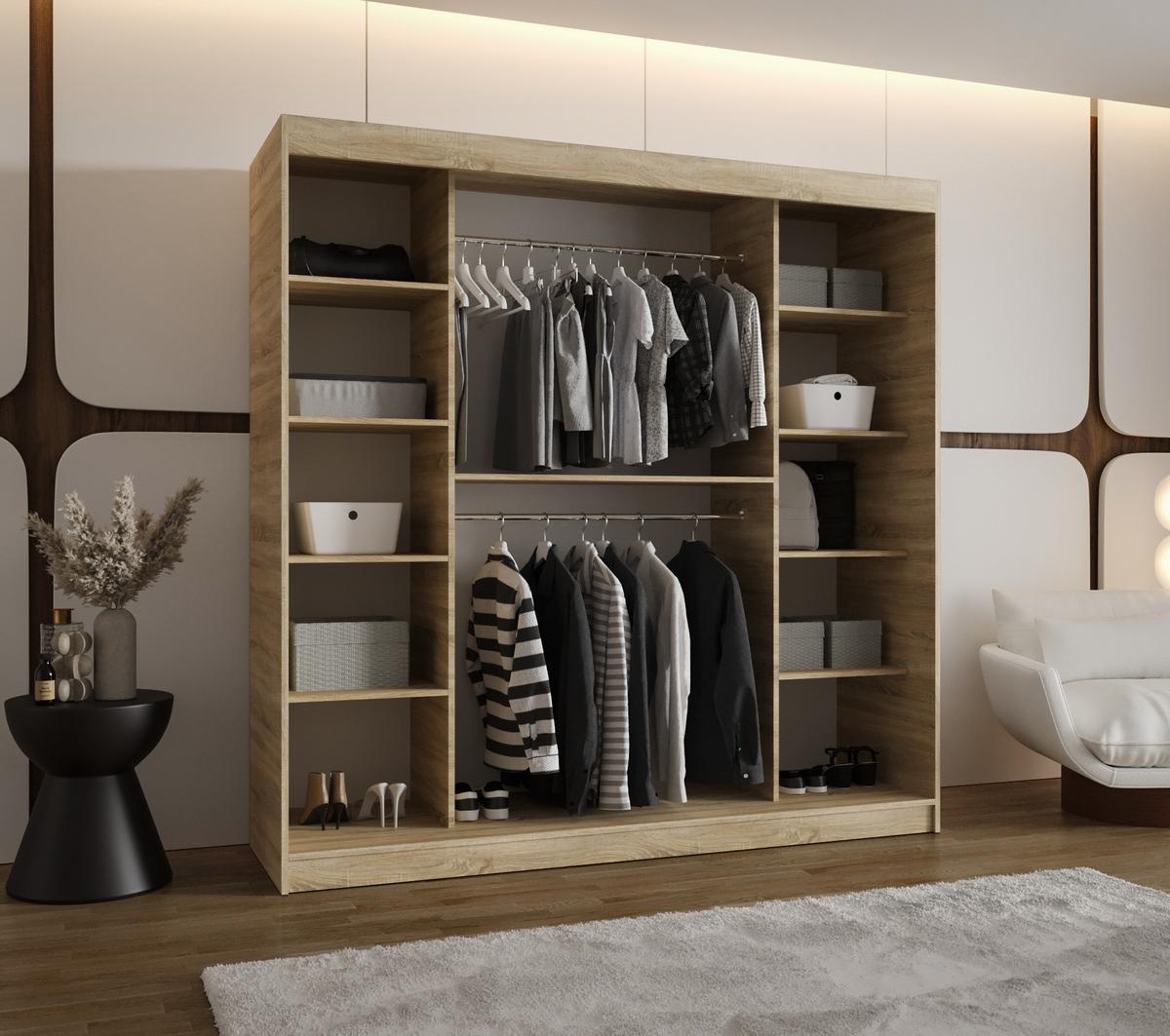 SCHIEBETÜRENSCHRANK mit Spiegel ULTRA 200/200/62 2-türig - Silberfarben/Sonoma Eiche, Holz (200/200/62cm) - MÖBEL KRYSPOL