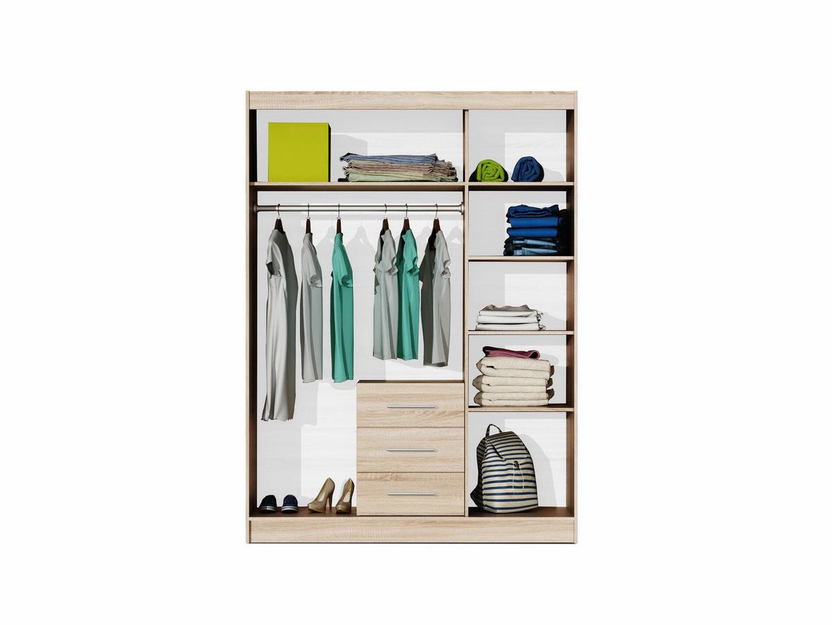 DREHTÜRENSCHRANK ELISE 147/200/57,5 cm 3-türig mit Spiegel Graphitfarben - Graphitfarben, Holzwerkstoff (147/200/57.5cm) - MASSENO