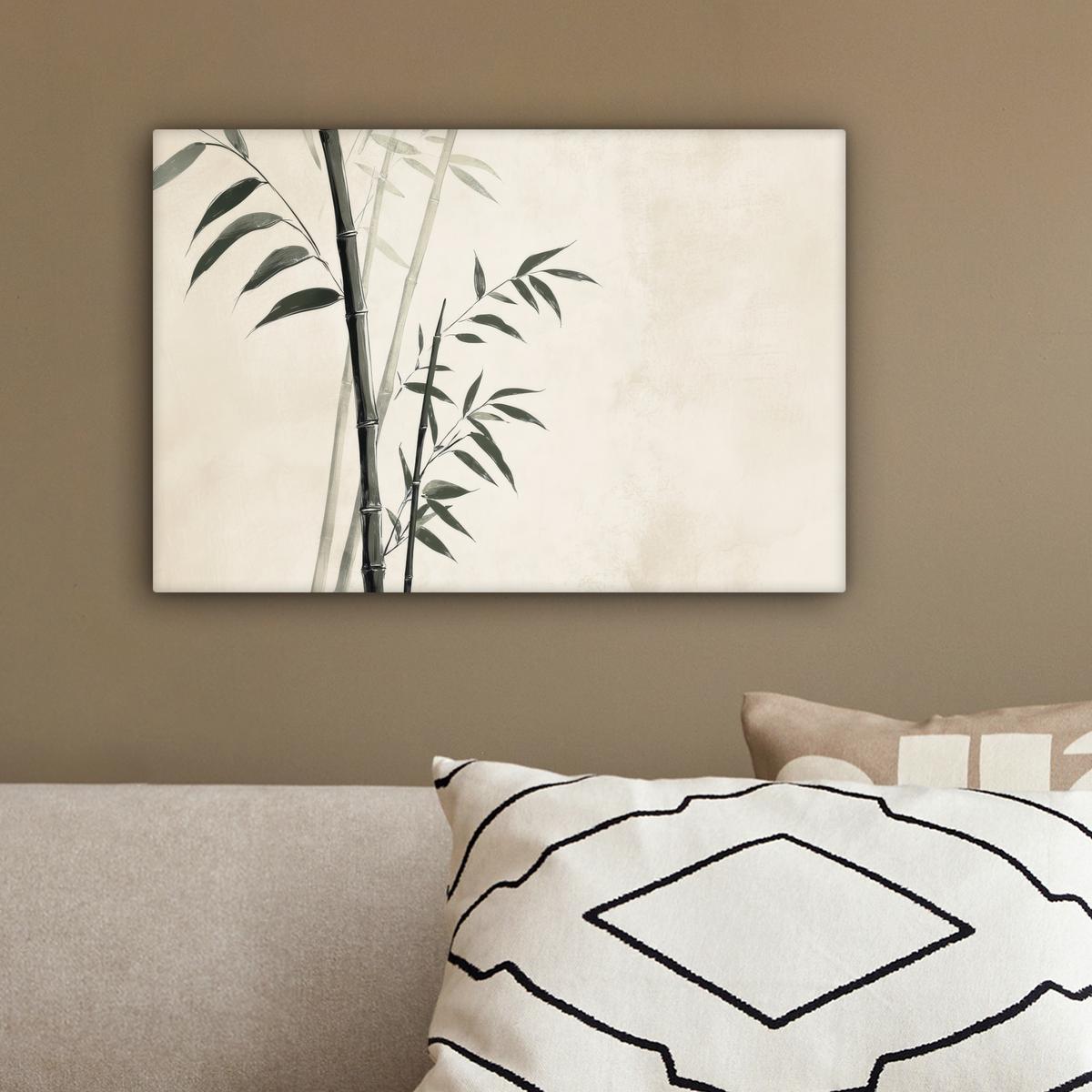 LEINWANDBILD Japandi - Bambus - Beige Deko Schlafzimmer 30x20 cm - Eukalyptusholzfarben, Textil (30/20cm) - MuchoWow
