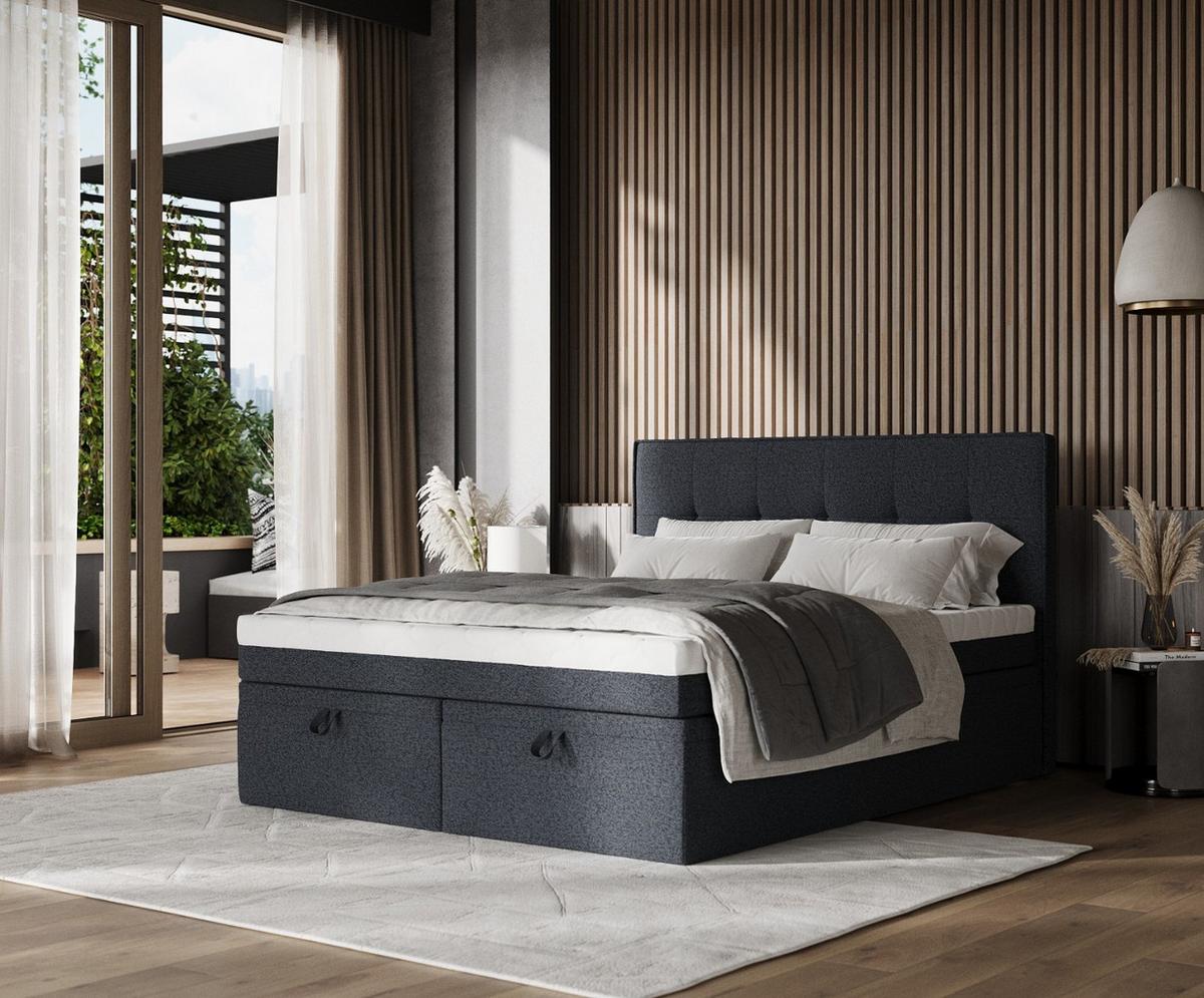 BOXBETT Arivo 160/200 cm Anthrazit im Riva Stoff - Anthrazit/Schwarz, Holz/Holzwerkstoff (160/200cm) - AltaBeds