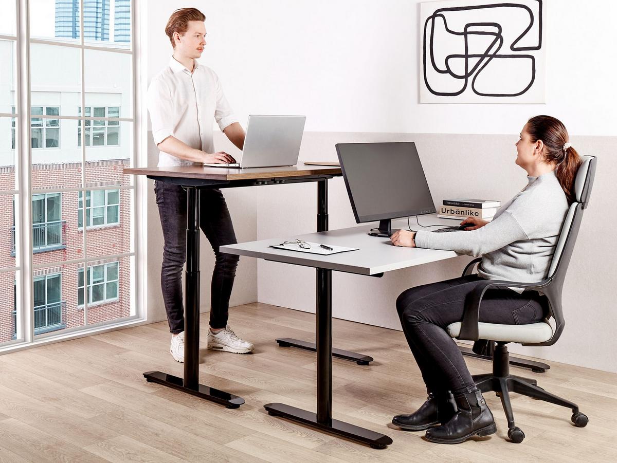 SCHREIBTISCH grauschwarz 120/72 cm elektrisch höhenverstellbar Destin IV - Schwarz/Grau, Holz (72/120/67cm) - Beliani