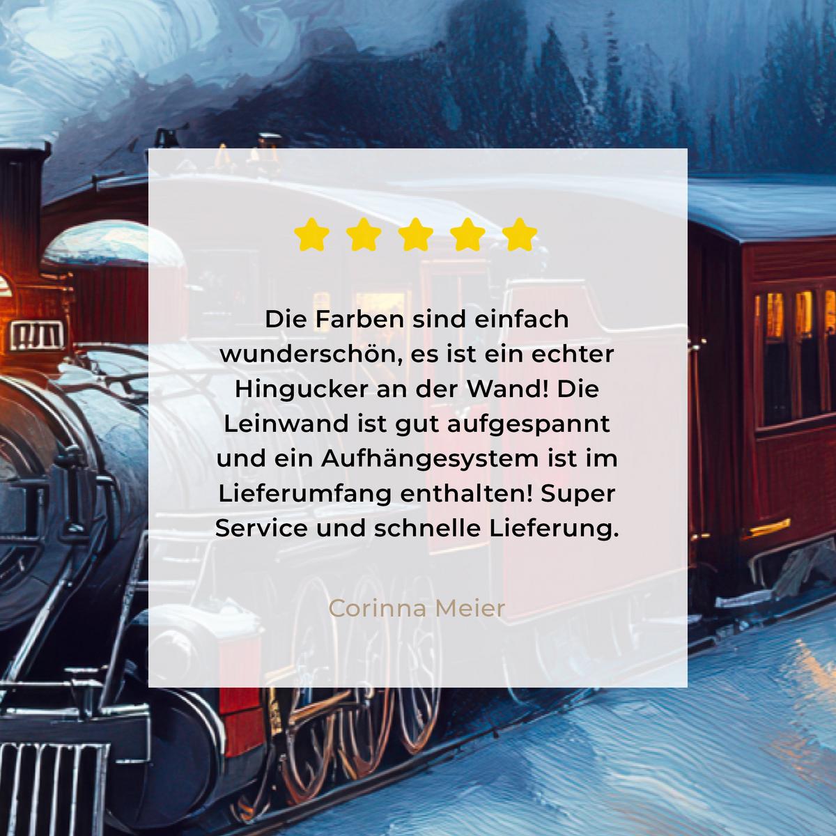 LEINWANDBILD Zug - Weihnachten - Schnee - Weihnachtszug XXL 150x100 cm - Anthrazit, Textil (150/100cm) - MuchoWow