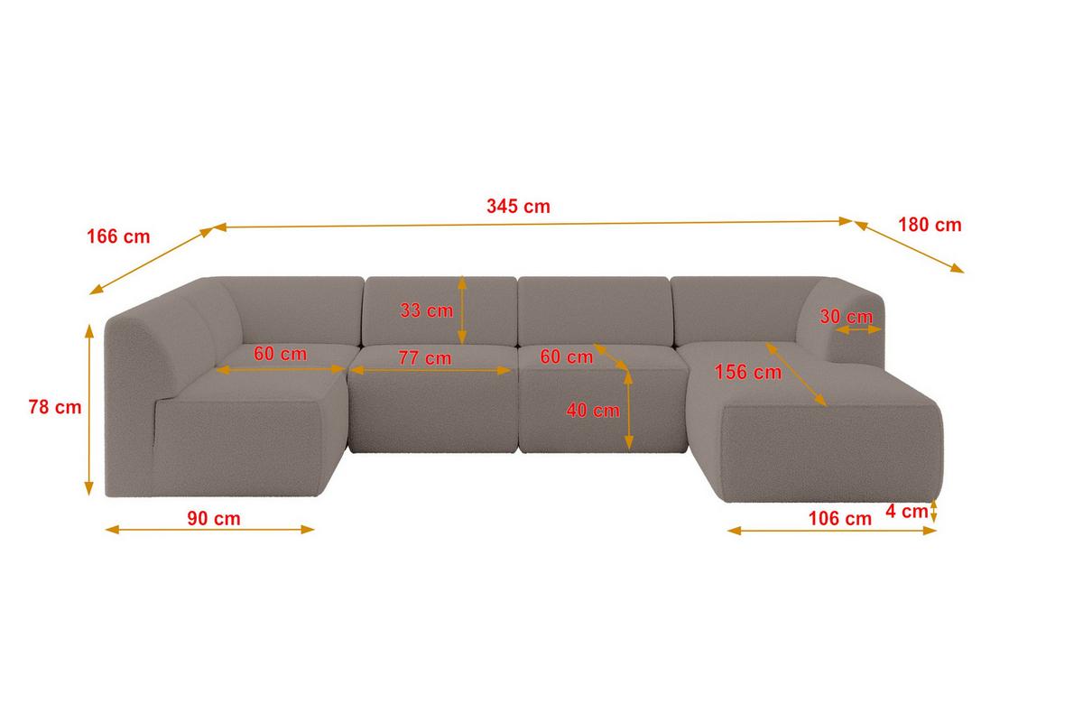 WOHNLANDSCHAFT Ottomane Rechts MOVO-L 345x180x78 cm Braun Bouclé - Braun, Holzwerkstoff/Kunststoff (180/78/345cm) - ALTDECOR