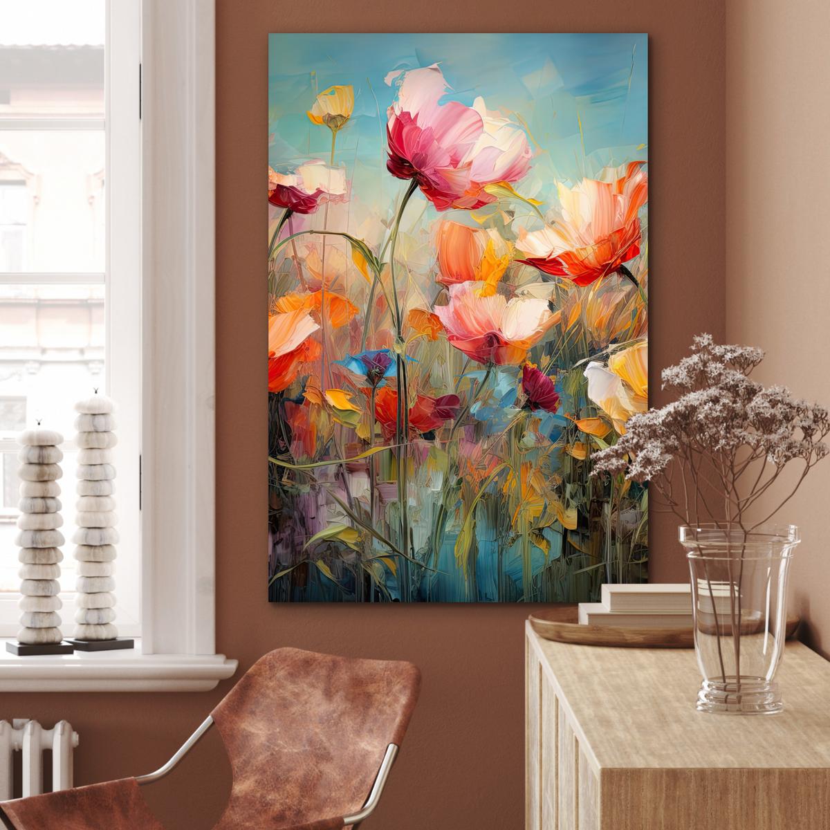 METALLBILD Blumen - Aquarell - Kunst - Botanisch - Natur 80x120 cm - Orange, Metall (80/120cm) - MuchoWow