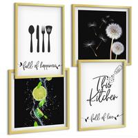 BILDER SET 4er Set - 50x50 cm & 40x60 cm Goldrahmen - Löwenzahn-Kalk-Kücheninschriften - Goldfarben, Kunststoff (50/50cm) - TULUP