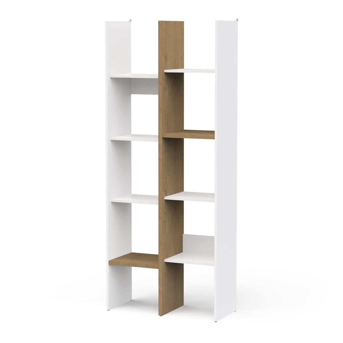 DEKOREGAL mit 6 Böden und 8 Nischen, Eiche und mattweiß Dekor - ACCESS - Eschefarben, Holzwerkstoff (32.8/183/34.5cm) - Calicosy