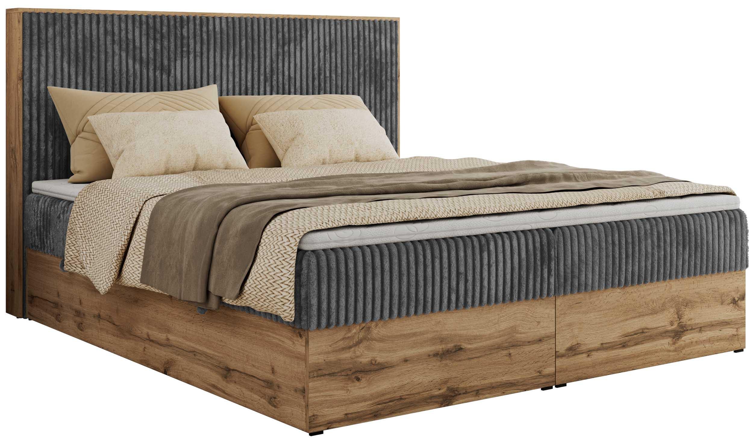 BOXBETT WOOD CLASSIC 160/200 - Grau Cord - H4 - Grau, Textil (160/200cm) - MKS