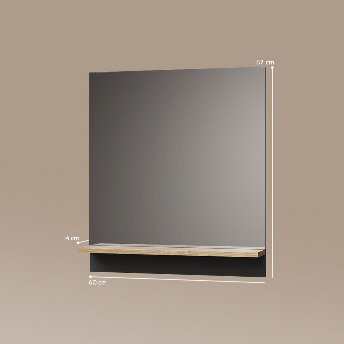 BADSPIEGEL Timavo Anthrazit 60 x 67 cm mit Regal - Anthrazit, Holzwerkstoff (60/67/14cm) - Livinity®