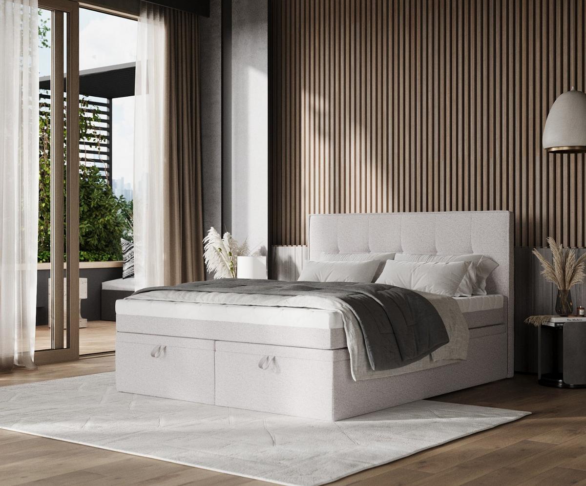 BOXBETT Arivo 180/200 cm Beige im Riva Stoff - Beige/Schwarz, Holz/Holzwerkstoff (180/200cm) - AltaBeds