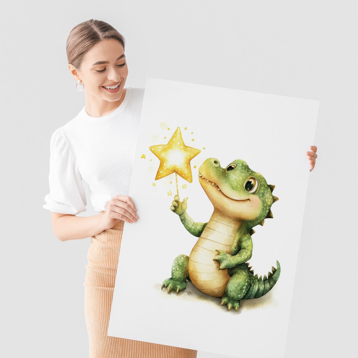 POSTER SET für Kinderzimmer TIERE Sterne Krokodil Delfin Pinguin A3 30x42cm - Gelb/Schwarz, Papier (30/42/1cm) - Muralo