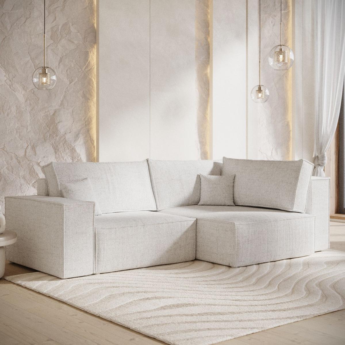 ECKSOFA AVION mit Schlaffunktion Creme im Neve Stoff - Creme/Schwarz, Holz/Holzwerkstoff (253/148cm) - AltaBeds
