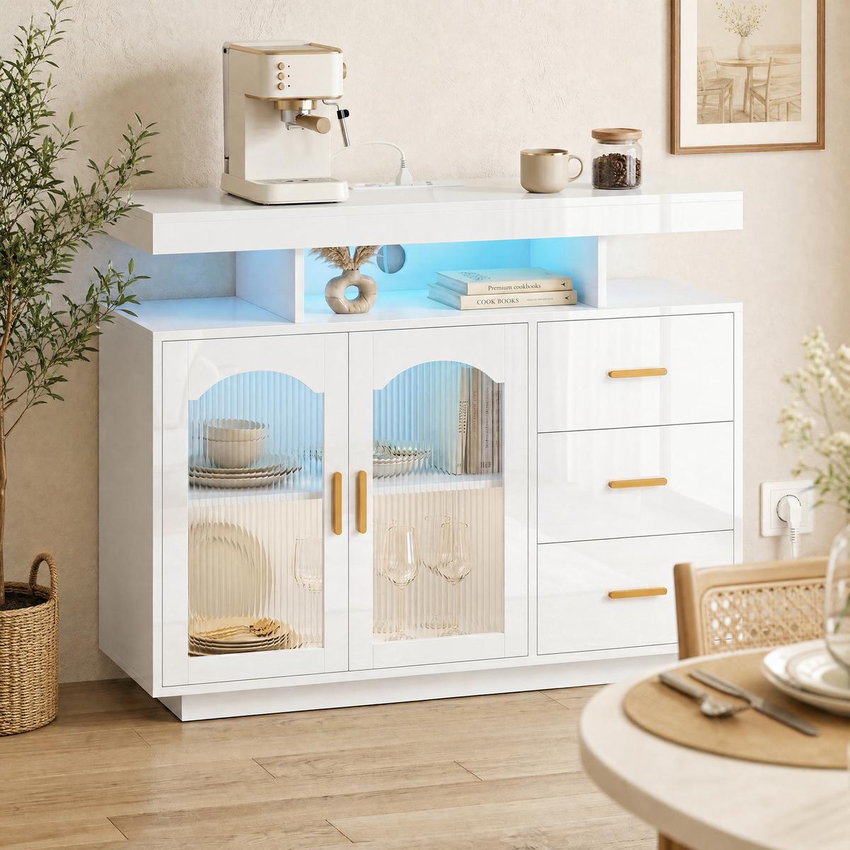 SIDEBOARD MDF Weiß - Weiß Hochglanz/Goldfarben, Holzwerkstoff/Metall (35/80/100cm) - HOMCOM
