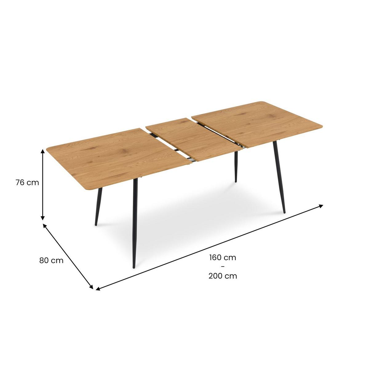 ESSTISCH ORSA Eiche - Eichefarben, Holzwerkstoff/Metall (80/160/76cm) - IDIMEX