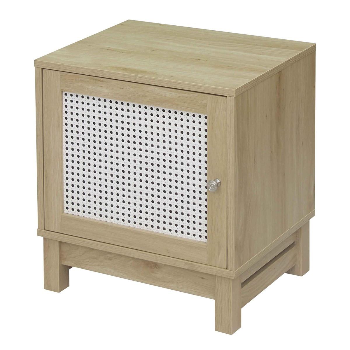 NACHTTISCH mit 1 Tür Rattanimitat - Eschefarben, Holzwerkstoff (35/50/35cm) - Calicosy