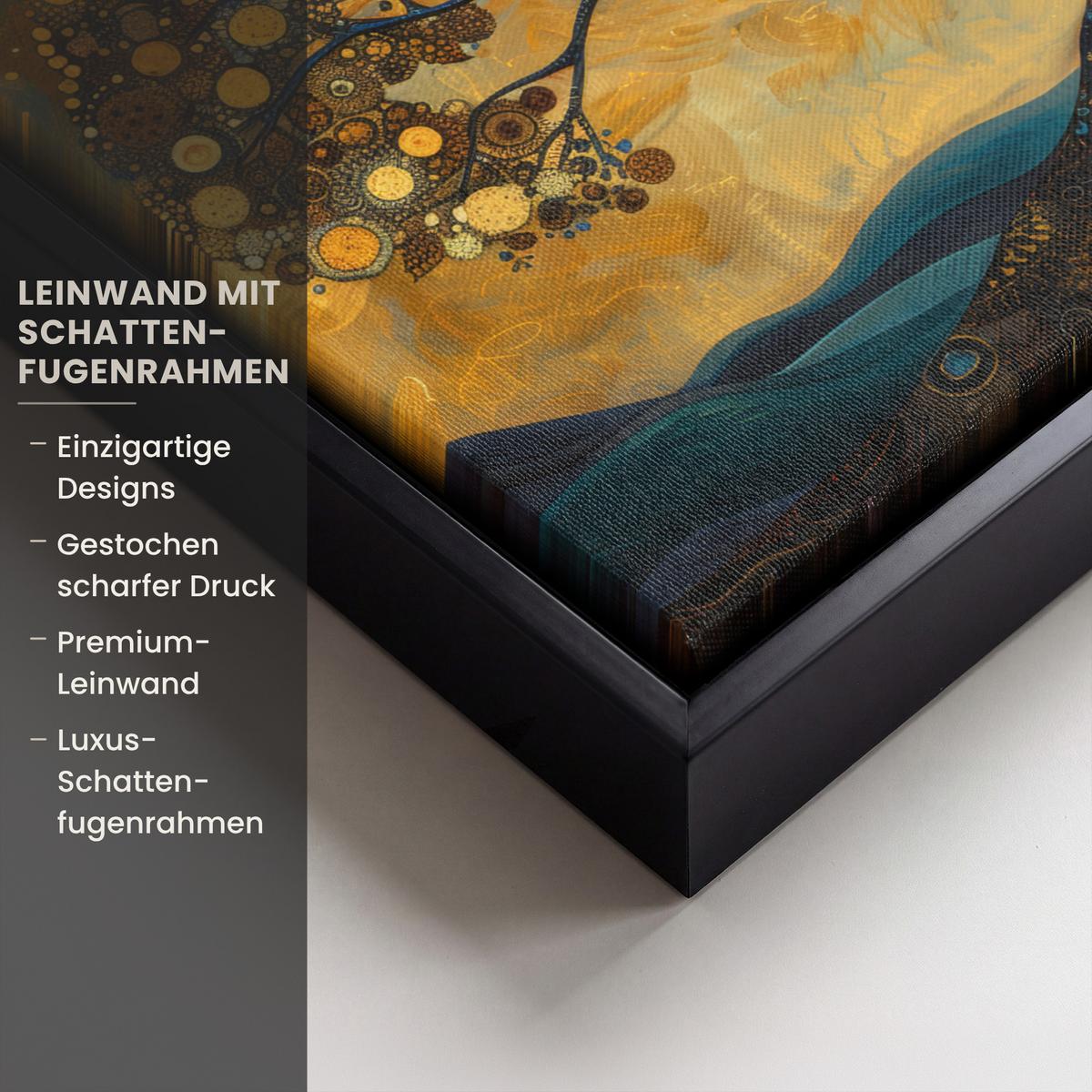 LEINWAND Bilder mit Rahmen - Baum - Mond - Blumen - Gold - Kunst - 40x30 - Orange, Textil (40/30cm) - MuchoWow